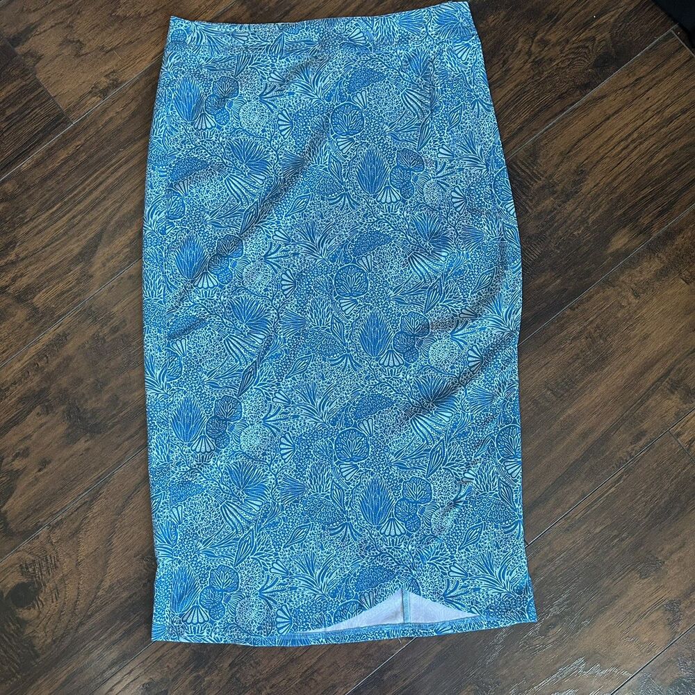 Rip Skirt Blue Floral Print True Wrap Casual Midi Pencil Skirt Size Small